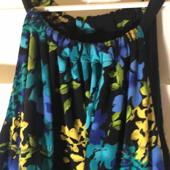 Apt 9 liberty floral dress size L halter stretch  black purple yellow green blue - Picture 3 of 11